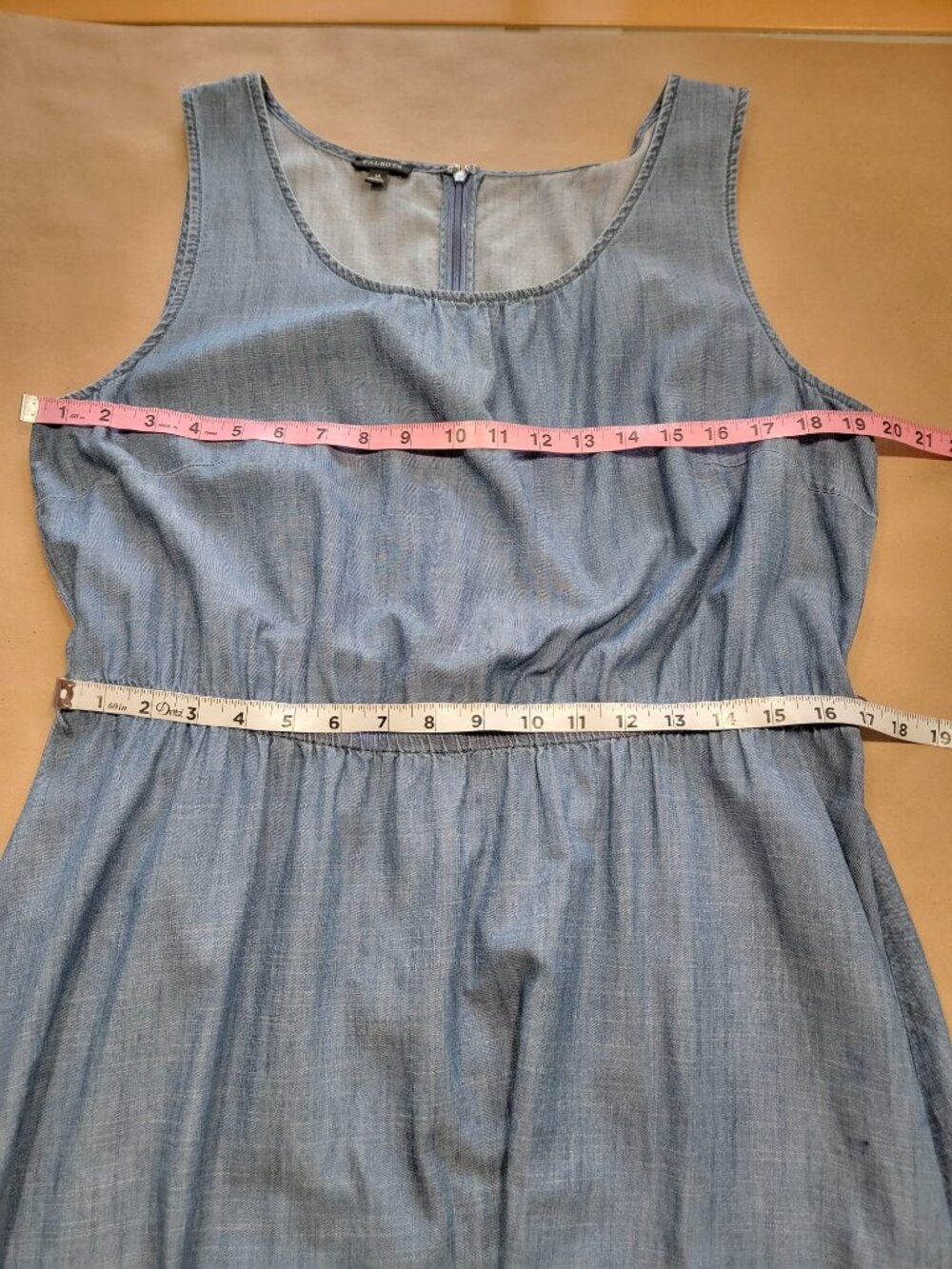 Talbots Size 14 Chambray Sleeveless Denim Flounce Hem Dress - Picture 6 of 11